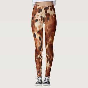 Western Brown Black Cream Cowhide Leggings