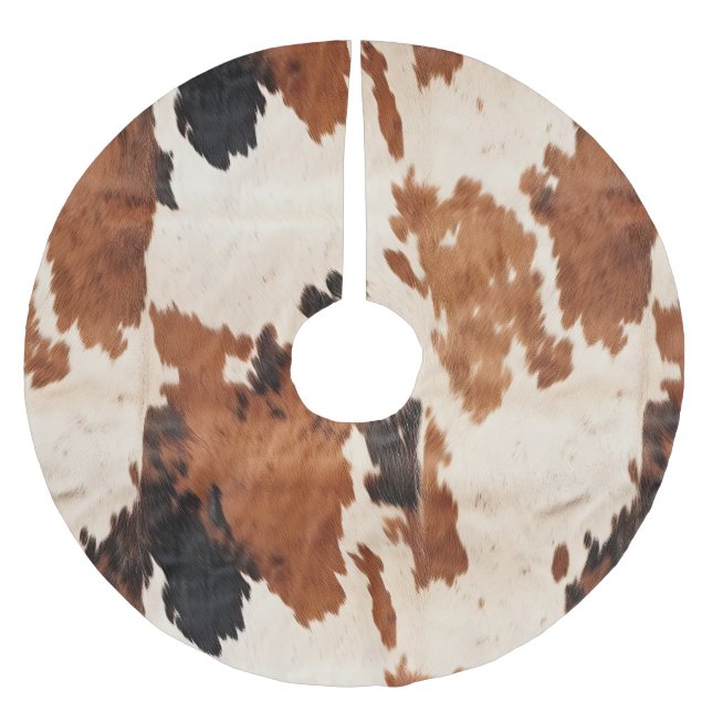 Western Brown Black White Cowhide Brushed Polyester Tree Skirt (Front)