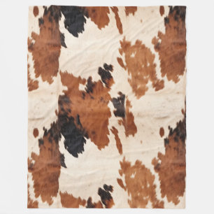Western Brown Black White Cowhide Fleece Blanket