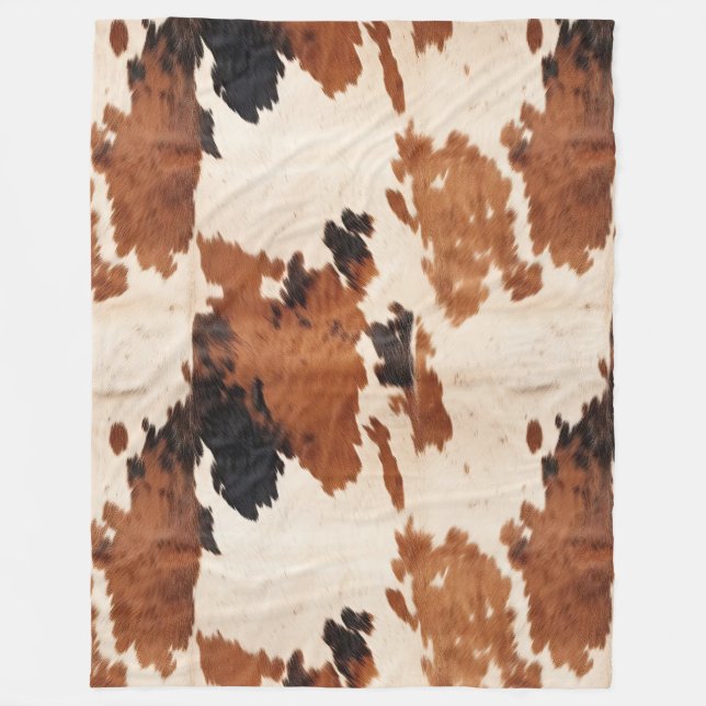 Western Brown Black White Cowhide Fleece Blanket (Front)