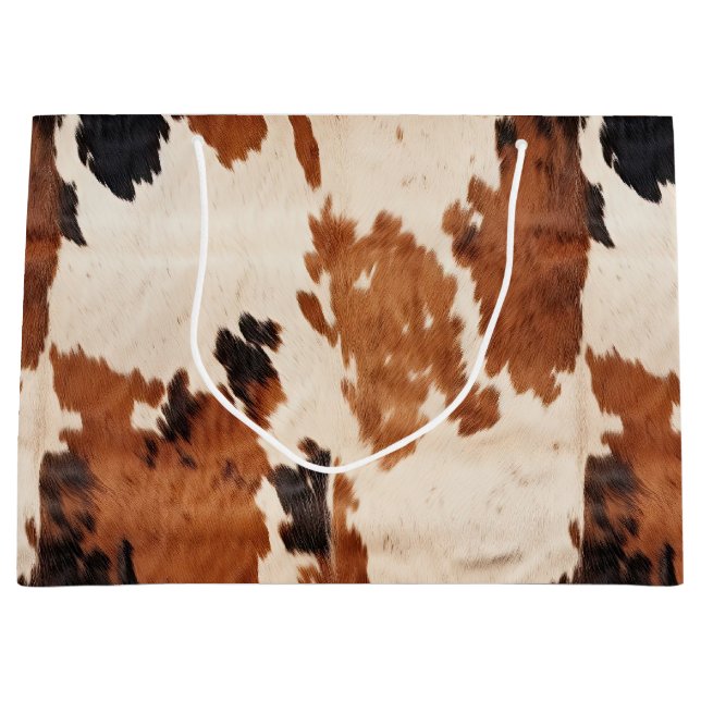 Western Brown Black White Cowhide Large Gift Bag (Front)