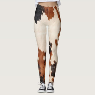 Western Brown Black White Cowhide Leggings