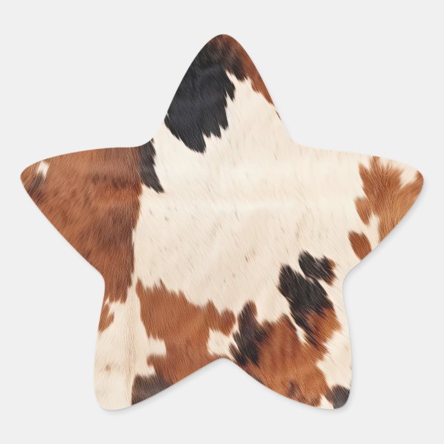 Western Brown Black White Cowhide Star Sticker (Front)
