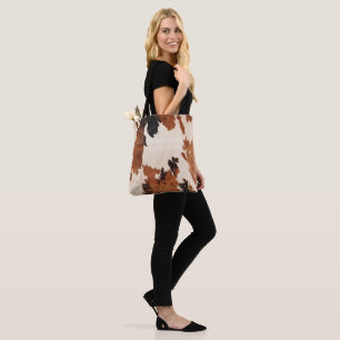 Western Brown Black White Cowhide Tote Bag
