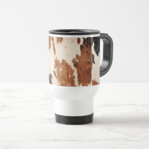 Western Brown Black White Cowhide Travel Mug