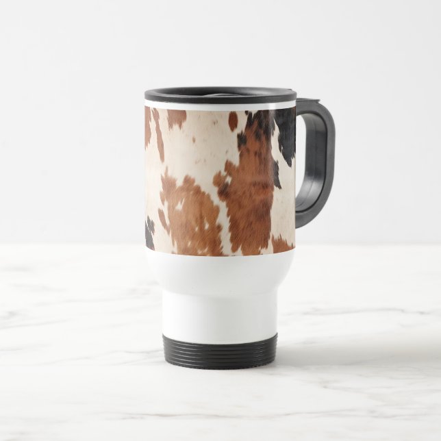 Western Brown Black White Cowhide Travel Mug (Front Right)