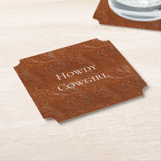 Western Brown Bohemian Art Paper Coaster (Angled)