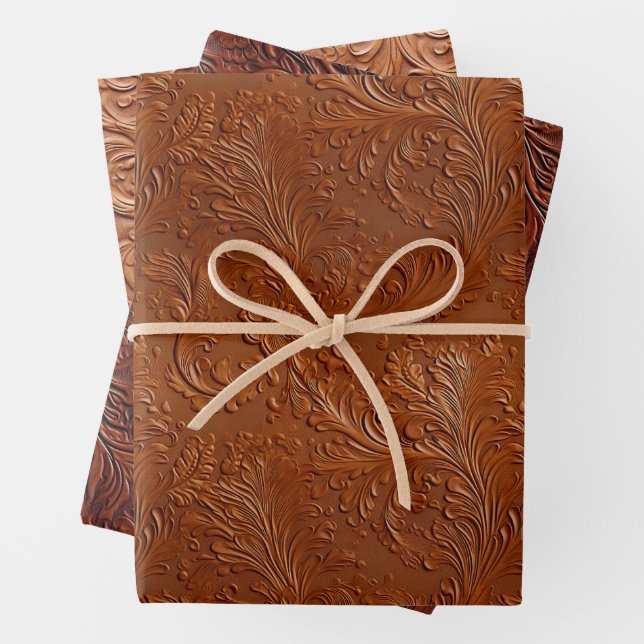 Western Brown Bohemian Art Wrapping Paper Sheet (In situ)