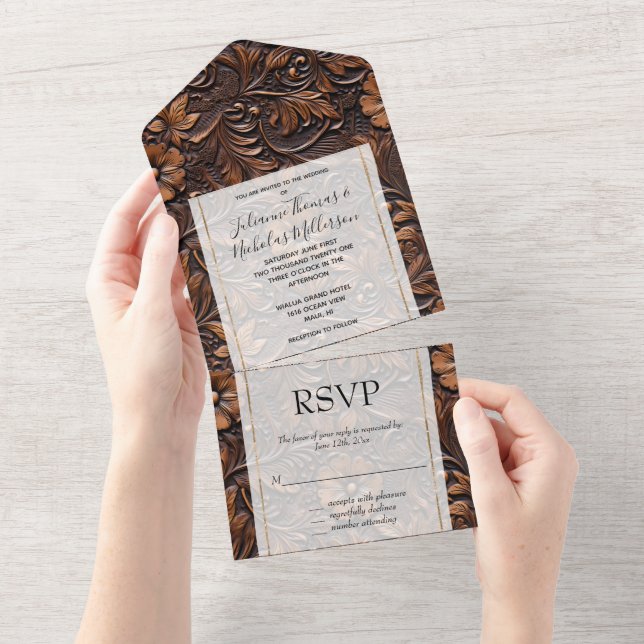 Western Brown Cowgirl Floral  All In One Invitation (Tearaway)