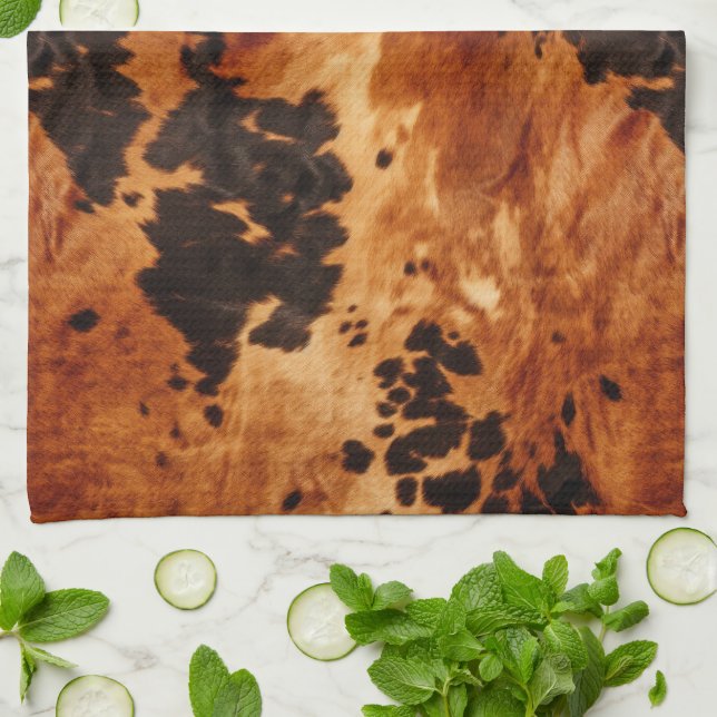 Western Brown Cowhide Cowboy Cowgirl Tea Towel (Folded)