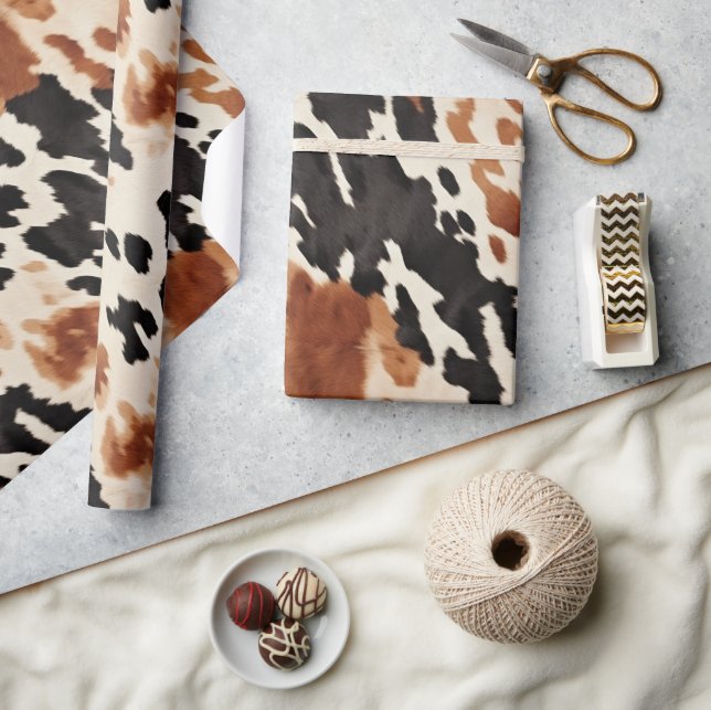 Western Brown Cream Animal Cowhide Wrapping Paper (Crafts)