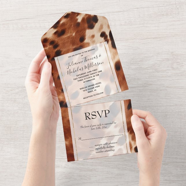 Western Brown Cream Cowboy Cowhide All In One Invitation (Tearaway)
