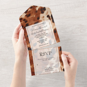 Western Brown Cream Cowboy Cowhide All In One Invitation