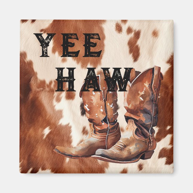 Western Brown Cream Cowboy Cowhide Boots Magnet (Front)