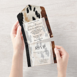 Western Brown Cream Cowhide All In One Invitation