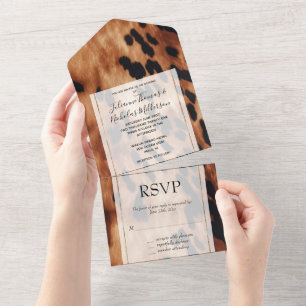 Western Brown Cream Cowhide All In One Invitation