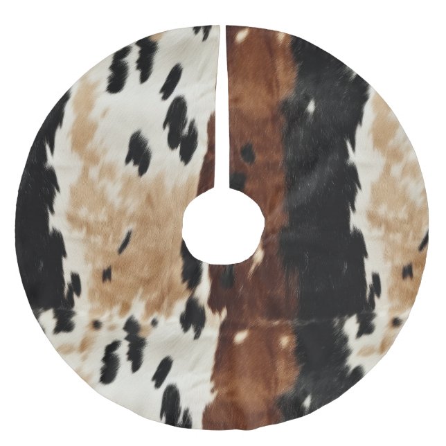 Western Brown Cream Cowhide Animal  Brushed Polyester Tree Skirt (Front)