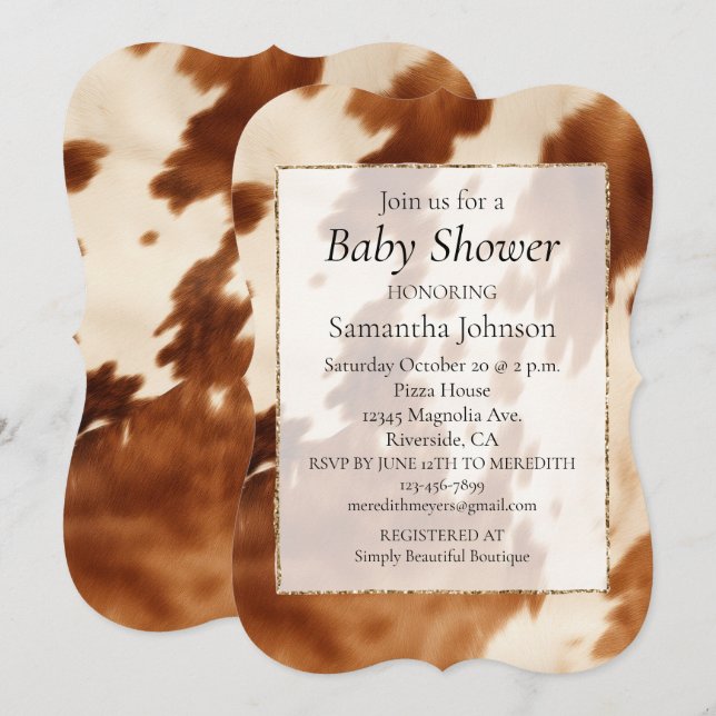 Western Brown Cream Cowhide Animal Print Invitation (Front/Back)