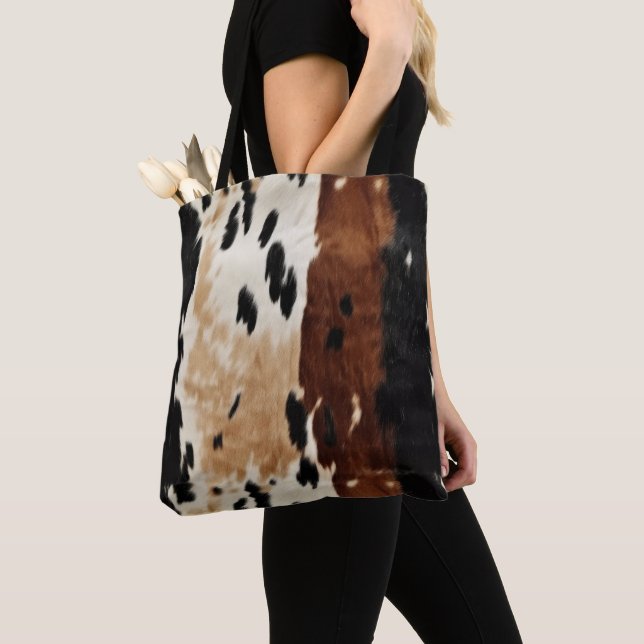 Western Brown Cream Cowhide Animal  Tote Bag (Close Up)