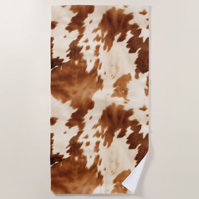 Western Brown Cream Cowhide Beach Towel (Front)