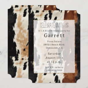 Western Brown Cream Cowhide Cowboy Cowgirl Invitation