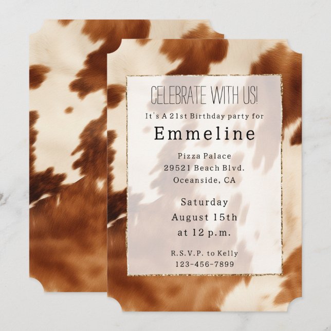 Western Brown Cream Cowhide Invitation (Front/Back)