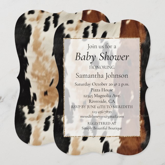 Western Brown Cream Cowhide  Invitation (Front/Back)