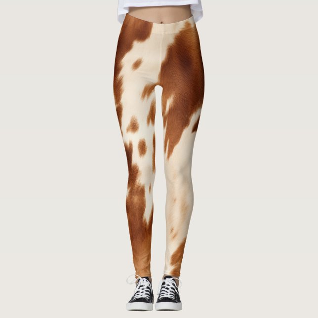 Western Brown Cream Cowhide Leggings (Front)