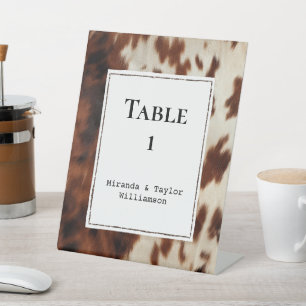 Western Brown Cream Cowhide  Pedestal Sign