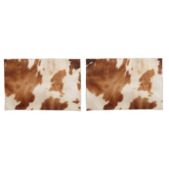 Western Brown Cream Cowhide Pillowcase (Front-Set)