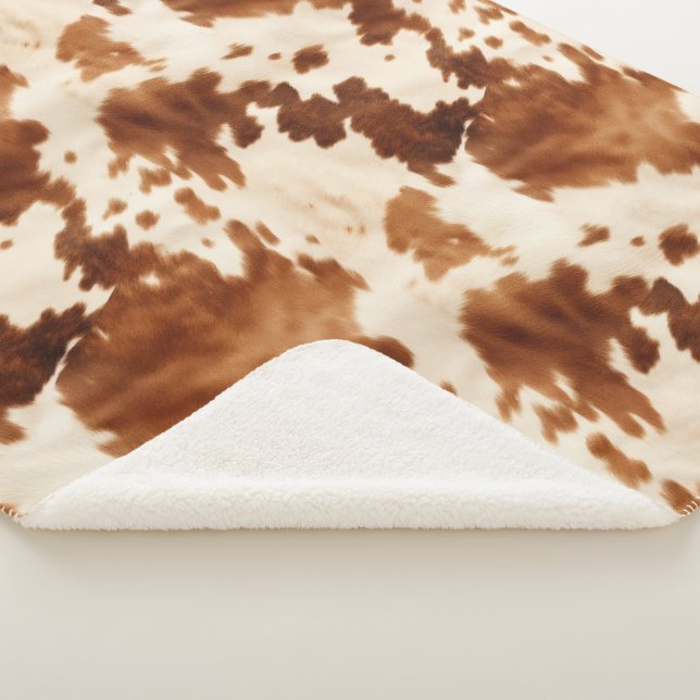 Western Brown Cream Cowhide Sherpa Blanket (3/4)