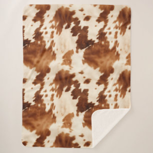Western Brown Cream Cowhide Sherpa Blanket