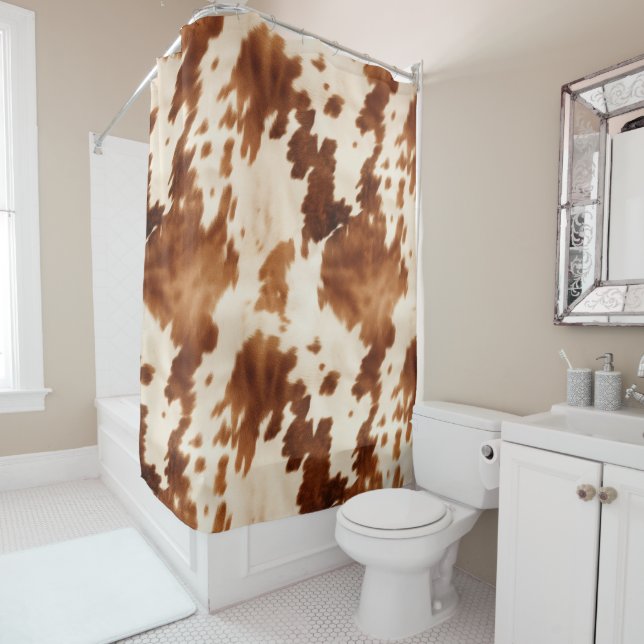 Western Brown Cream Cowhide Shower Curtain (In Situ)