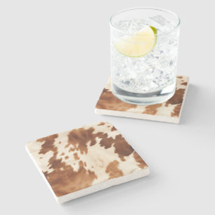 Western Brown Cream Cowhide Stone Coaster