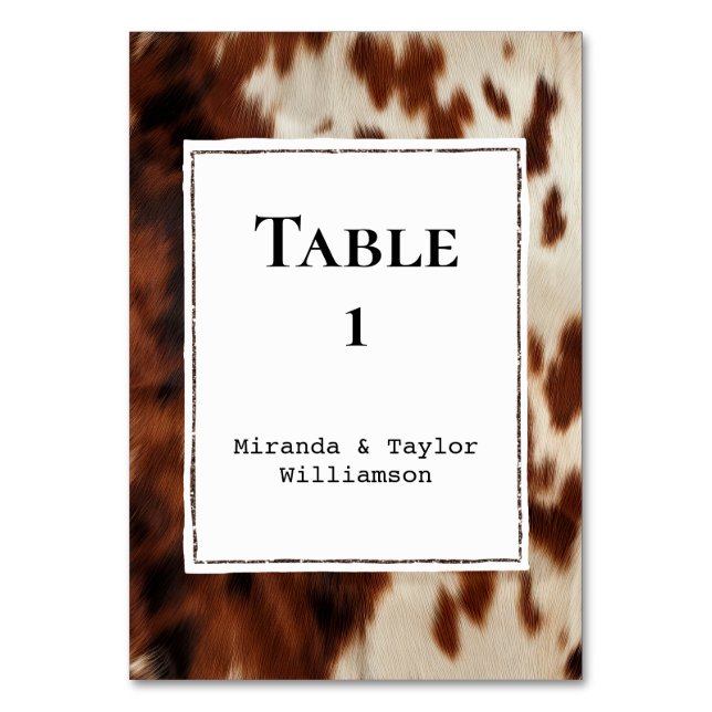 Western Brown Cream Cowhide  Table Number (Front)