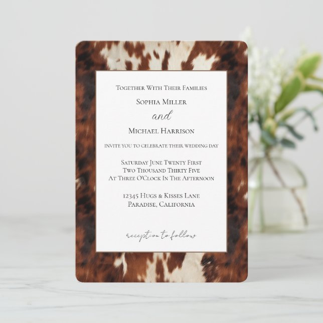 Western Brown Cream Cowhide Wedding Invitation (Standing Front)