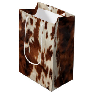 Western Brown Cream Faux Cowhide Birthday Medium Gift Bag