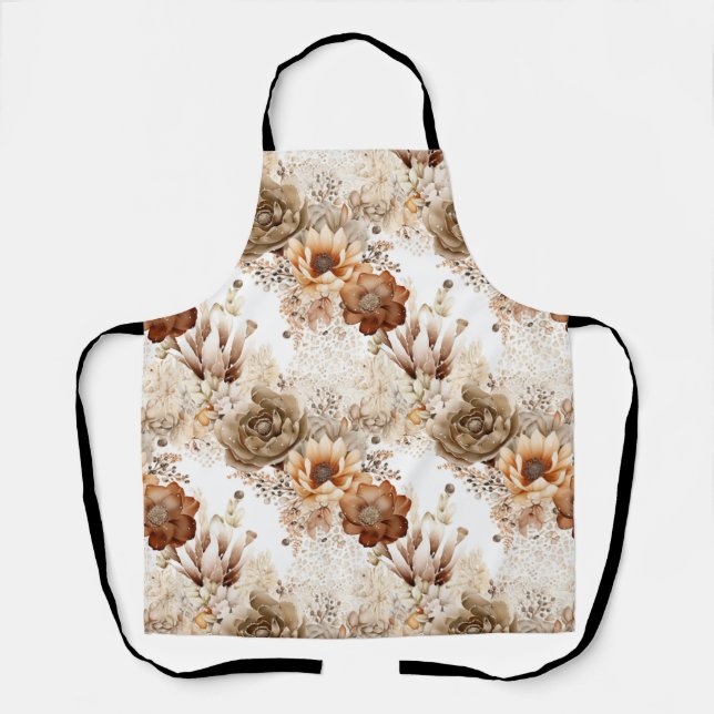 Western Brown Cream Southwest Floral Apron (Front)