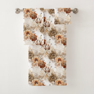 Western Brown Cream Southwest Floral Bath Towel Set