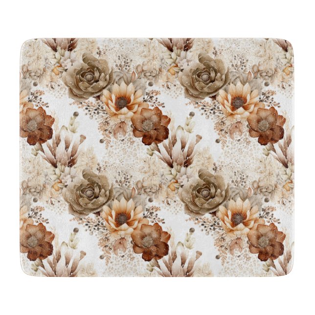 Western Brown Cream Southwest Floral Cutting Board (Front)