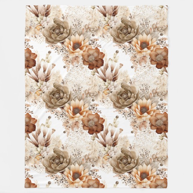 Western Brown Cream Southwest Floral Fleece Blanket (Front)