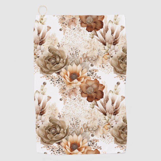 Western Brown Cream Southwest Floral Golf Towel (Front)