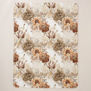 Western Brown Cream Southwest Floral Sherpa Blanket