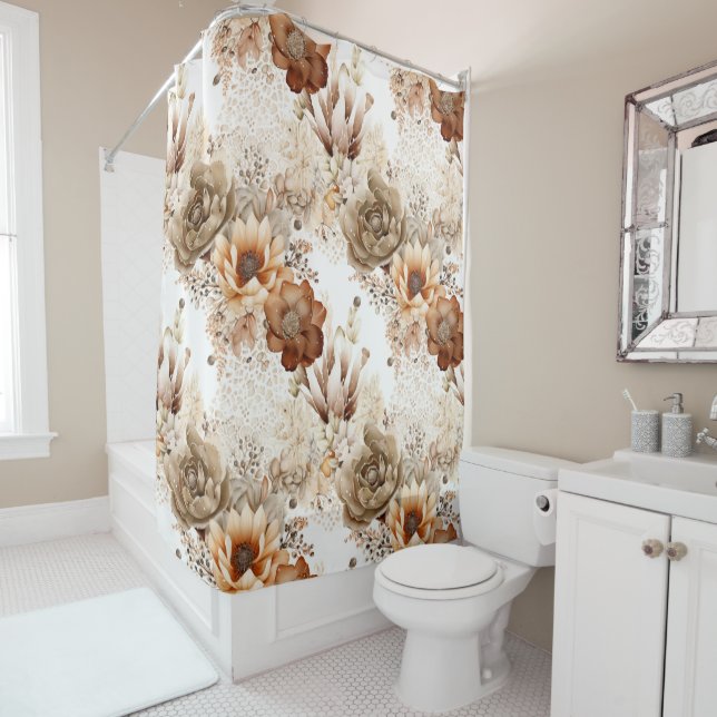 Western Brown Cream Southwest Floral Shower Curtain (In Situ)