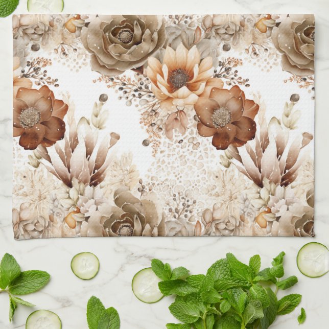 Western Brown Cream Southwest Floral Tea Towel (Folded)