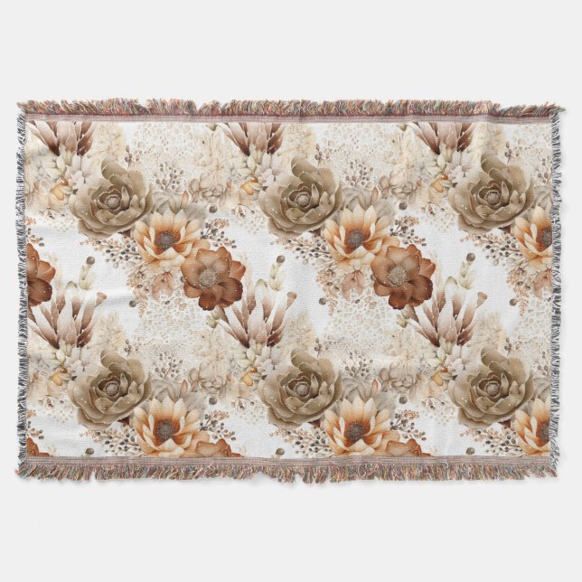 Western Brown Cream Southwest Floral Throw Blanket (Front)