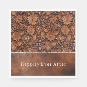 Western Brown Faux Leather Floral Napkin