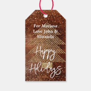 Western Brown Faux Leather Gold Glitter Tree Gift Tags