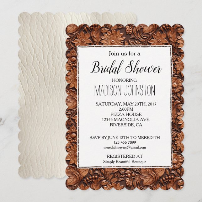 Western Brown Floral Cream Cowgirl  Invitation (Front/Back)