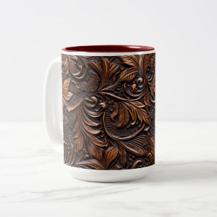Western Brown Floral Faux Leather Two-Tone Coffee Mug